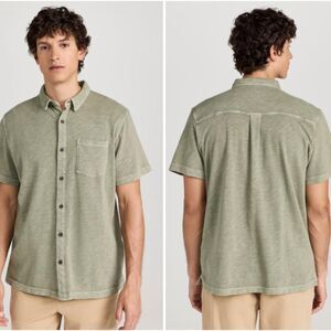 Marine Layer Men's Green Vintage Heavy Slub Short Sleeve Button Down - Size XXL